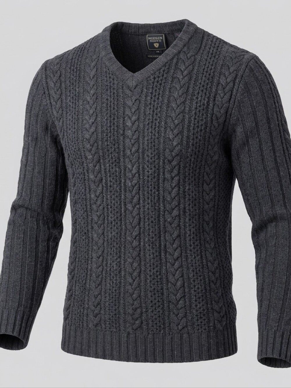 Hudson North Limited Edition Navy Blue Cable Knit Vneck Lambswool Sweater Size S